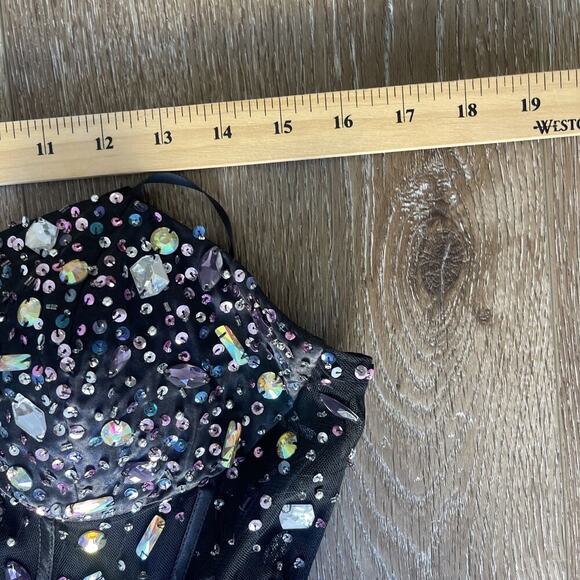 Blondie Niles Sz 9 Corset Gem Mesh Black Maxi Dress Event Sleeveless Romantic - Picture 9 of 16